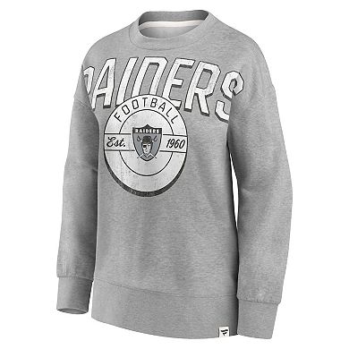 Women's Fanatics Branded Heathered Gray Las Vegas Raiders Jump Distribution Tri-Blend Pullover Sweatshirt