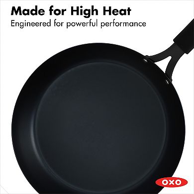 OXO Obsidian Pre-Seasoned Carbon Steel 12-in. Induction Frypan with Removable Silicone Handle Holder