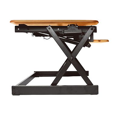 Rocelco Adjustable Standing Desk Converter, Teak & 30 Inch Dual Monitor Stand