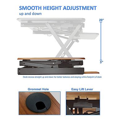 Rocelco Adjustable Standing Desk Converter, Teak & 30 Inch Dual Monitor Stand