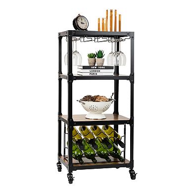 Mind Reader 4-Tier Rolling Bar Cart with Wine Rack and Wine Glass Storage