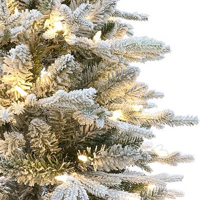 Puleo International 7.5 ft. Pre-Lit Potted Flocked Arctic Fir Artificial Christmas Tree