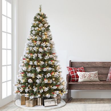 Puleo International 7.5-ft. Flocked Pine Artificial Christmas Tree
