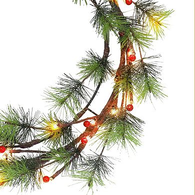 PULEO INTERNATIONAL Pre-Lit Glittery Artificial Christmas Wreath 