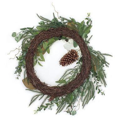 National Tree Company Mixed Greens White Flowers Artificial Wreath