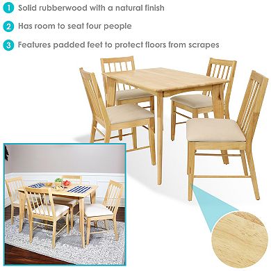 Sunnydaze James 5-Piece Wooden Dining Table and Chairs Set - Natural