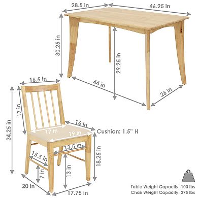 Sunnydaze James 5-Piece Wooden Dining Table and Chairs Set - Natural