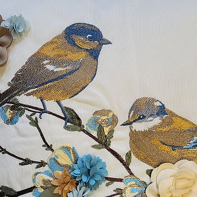 Edie@Home Indoor Outdoor Embroidered Birds on Floral Branch Throw Pillow