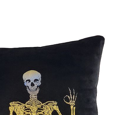 Edie@Home Velvet Rocker Skeletons Throw Pillow