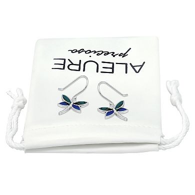 Aleure Precioso Silver Plated Abalone Dragonfly Drop Earrings