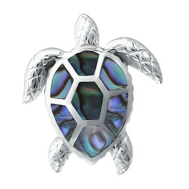 Aleure Precioso Silver Plated Abalone Inlay Turtle Stud Earrings