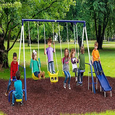 XDP Recreation Playground Galore Outdoor Swing Set with Glider, 3 Swings & Slide