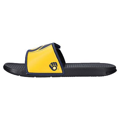 Youth FOCO Milwaukee Brewers Colorblock Big Logo Legacy Slide Sandals