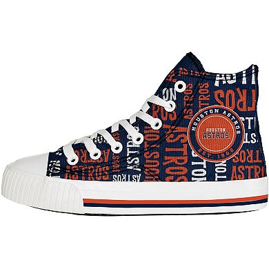 Youth FOCO Navy Houston Astros Repeat Wordmark High Top Canvas Allover Sneakers
