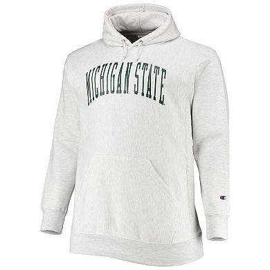 Men's Champion Heathered Gray Michigan State Spartans Big & Tall Reverse Weave Fleece Pullover Hoodie Sweatshirt