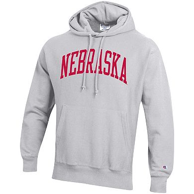Men's Champion Heathered Gray Nebraska Huskers Big & Tall Reverse Weave Fleece Pullover Hoodie Sweatshirt