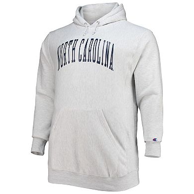 Men's Champion Heathered Gray North Carolina Tar Heels Big & Tall Reverse Weave Fleece Pullover Hoodie Sweatshirt