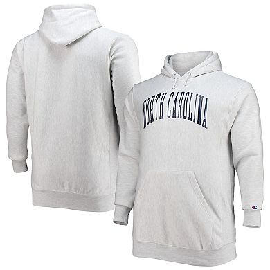 Men's Champion Heathered Gray North Carolina Tar Heels Big & Tall Reverse Weave Fleece Pullover Hoodie Sweatshirt