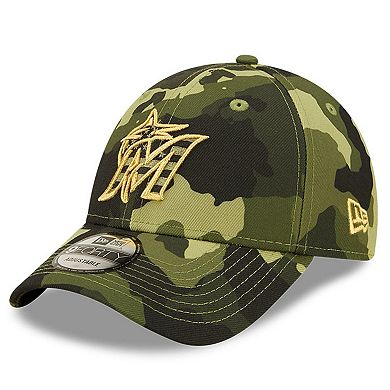 Men's New Era Camo Miami Marlins 2022 Armed Forces Day 9FORTY Snapback Adjustable Hat