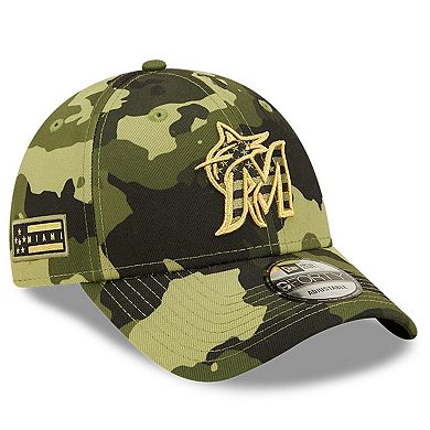 Men's New Era Camo Miami Marlins 2022 Armed Forces Day 9FORTY Snapback Adjustable Hat