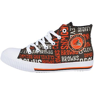 Youth FOCO Brown Cleveland Browns Repeat Wordmark High Top Canvas Allover Sneakers