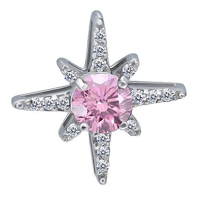 Aleure Precioso Sterling Silver Clear & Pink Cubic Zirconia Star Stud Earrings