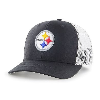 Youth '47 Black/White Pittsburgh Steelers Trucker Snapback Hat