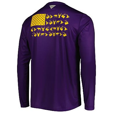 Men's Columbia Purple LSU Tigers Terminal Shot Omni-Shade Omni-Wick Long Sleeve T-Shirt