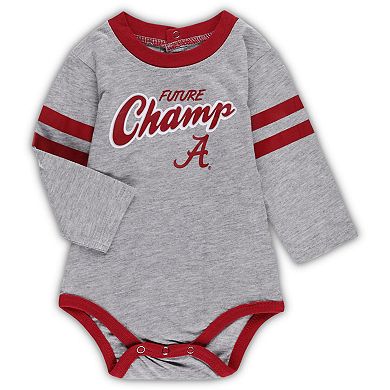 Newborn & Infant Heathered Gray/Crimson Alabama Crimson Tide Little Kicker Long Sleeve Bodysuit & Sweatpants Set