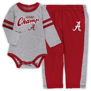 Infant Crimson/Gray Alabama Crimson Tide Little Kicker Long Sleeve Bodysuit and Sweatpants Set
