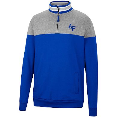 Men's Colosseum Heathered Gray/Royal Air Force Falcons Be the Ball Quarter-Zip Top