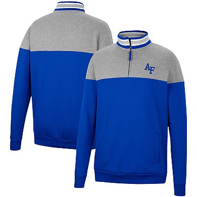 Men's Colosseum Heathered Gray/Royal Air Force Falcons Be the Ball Quarter-Zip Top