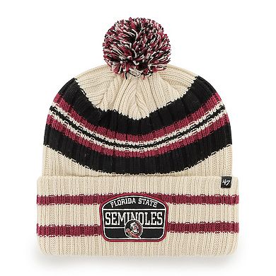 Men's '47 Natural Florida State Seminoles Hone Patch Cuffed Knit Hat with Pom