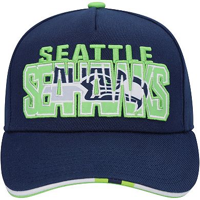 Youth College Navy Seattle Seahawks On Trend Precurved A-Frame Snapback Hat