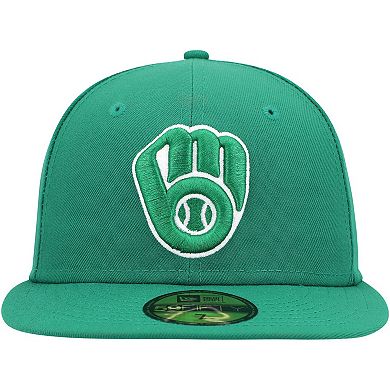 Men's New Era Kelly Green Milwaukee Brewers Logo White 59FIFTY Fitted Hat