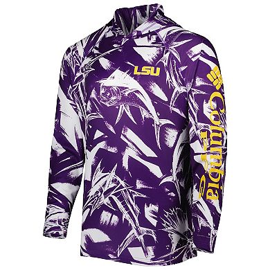 Men's Columbia Purple LSU Tigers Super Terminal Tackle Omni-Shade Raglan Long Sleeve Hoodie T-Shirt