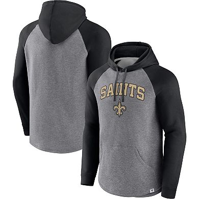 Men's Fanatics Branded Heathered Gray/Black New Orleans Saints By Design Raglan Pullover Hoodie