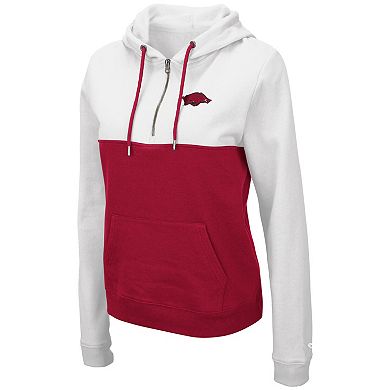 Women's Colosseum White/Cardinal Arkansas Razorbacks Aidan Lightweight Half-Zip Hoodie