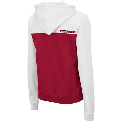 Women's Colosseum White/Cardinal Arkansas Razorbacks Aidan Lightweight Half-Zip Hoodie