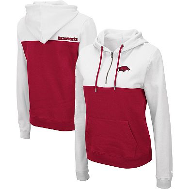 Women's Colosseum White/Cardinal Arkansas Razorbacks Aidan Lightweight Half-Zip Hoodie