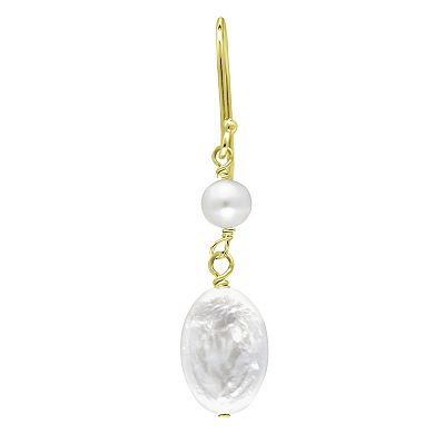 Aleure Precioso 18k Gold Over Silver Double Cultured Freshwater Pearl Drop Earrings