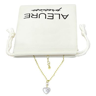 Aleure Precioso 18k Gold Over Silver Double Freshwater Cultured Pearl Heart Drop Pendant Necklace
