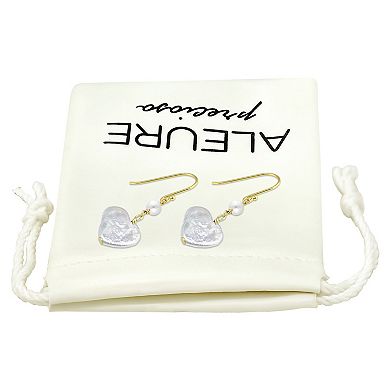 Aleure Precioso 18k Gold Over Silver Heart Shaped Freshwater Cultured Pearl Drop Earrings
