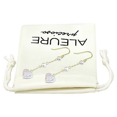 Aleure Precioso 18k Gold Over Silver Heart Shaped Freshwater Cultured Pearl Chain Drop Earrings