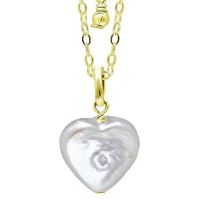 Aleure Precioso 18k Gold Over Silver Heart Shaped Freshwater Cultured Pearl Pendant Necklace