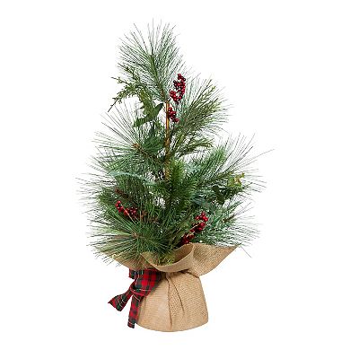 2-ft. Plaid Ribbon Artificial Christmas Tree Floor Decor