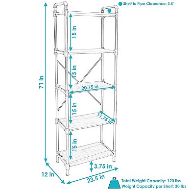 Sunnydaze 5-tier Black Pipe Bookshelf - Wood Veneer Shelves