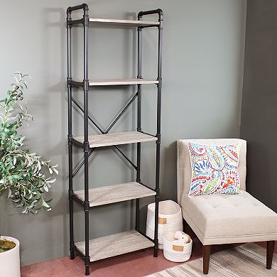 Sunnydaze 5-tier Black Pipe Bookshelf - Wood Veneer Shelves