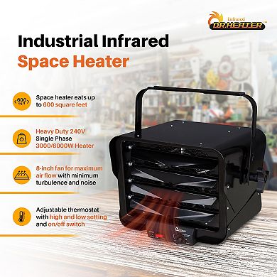 Dr. Heater DR966 240V Hardwired Garage Commercial Heater, 3000W/6000W, Black