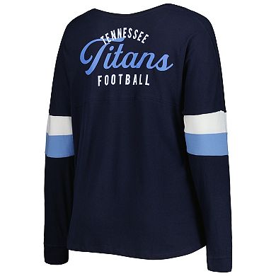 Women's New Era Navy Tennessee Titans Plus Size Athletic Varsity Lace-Up V-Neck Long Sleeve T-Shirt